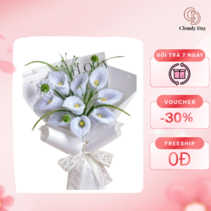 Bó Hoa Len Handmade Cúc Trắng Thanh Khiết – Quà Tặng Tinh Tế Cloudy Day
