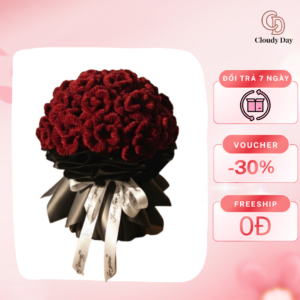 Bó Hoa Len Handmade Hoa Hồng Đỏ Sang Trọng – Quà Tặng Tình Yêu Cloudy Day