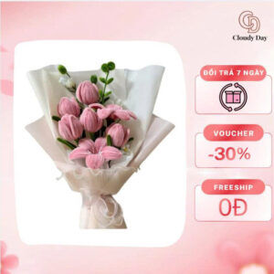Bó Hoa Cloudy Day Handmade 🌷 Tulip Hồng Mộng Mơ 🌷- quà tặng ý nghĩa vào dịp lễ.