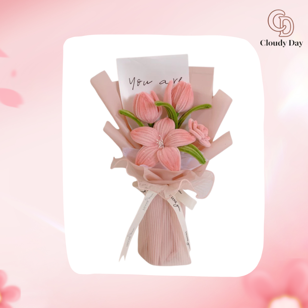 Bó Hoa Tulip Hồng Kẽm Nhung Handmade – Quà Tặng Đẹp Và Ý Nghĩa