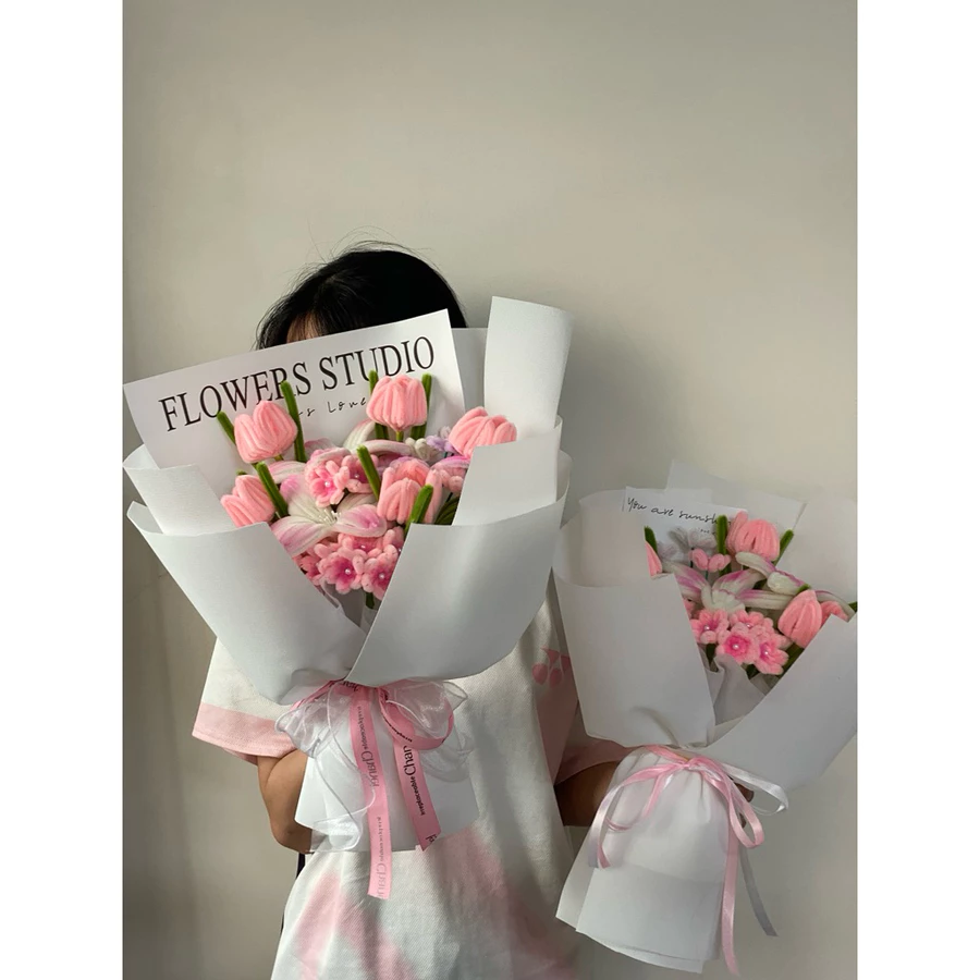Bó Hoa Kẽm Nhung Cẩm Tú Cầu Tone Hồng Pastel