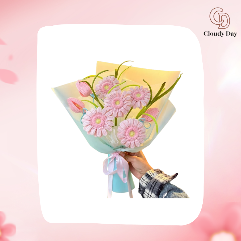 Bó Hoa Kẽm Nhung Handmade Cúc Hồng – Quà Tặng Tinh Tế, Bền Đẹp