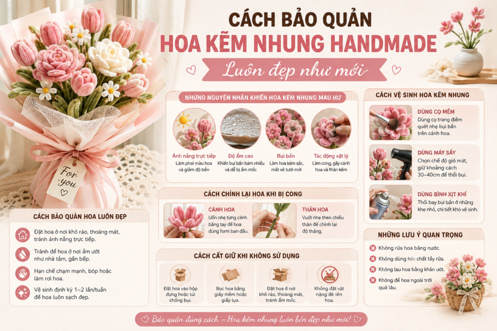 Cách Bảo Quản Hoa Kẽm Nhung Handmade Luôn Đẹp Như Mới